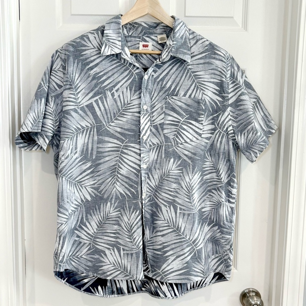 Levi's Hawaiian Tropical Botanical Palm Button Up Shirt Men XL Cotton Linen